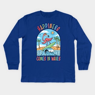 Happiness Comes In Waves, Vintage Summer Vacation Kids Long Sleeve T-Shirt